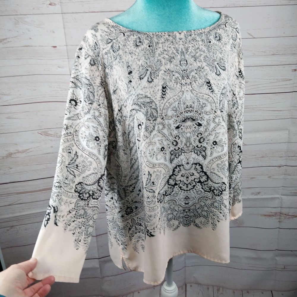 Rose & Olive Pink Tunic Top Black Paisley Print Size XL Womens 3/4 Sleeve Blouse